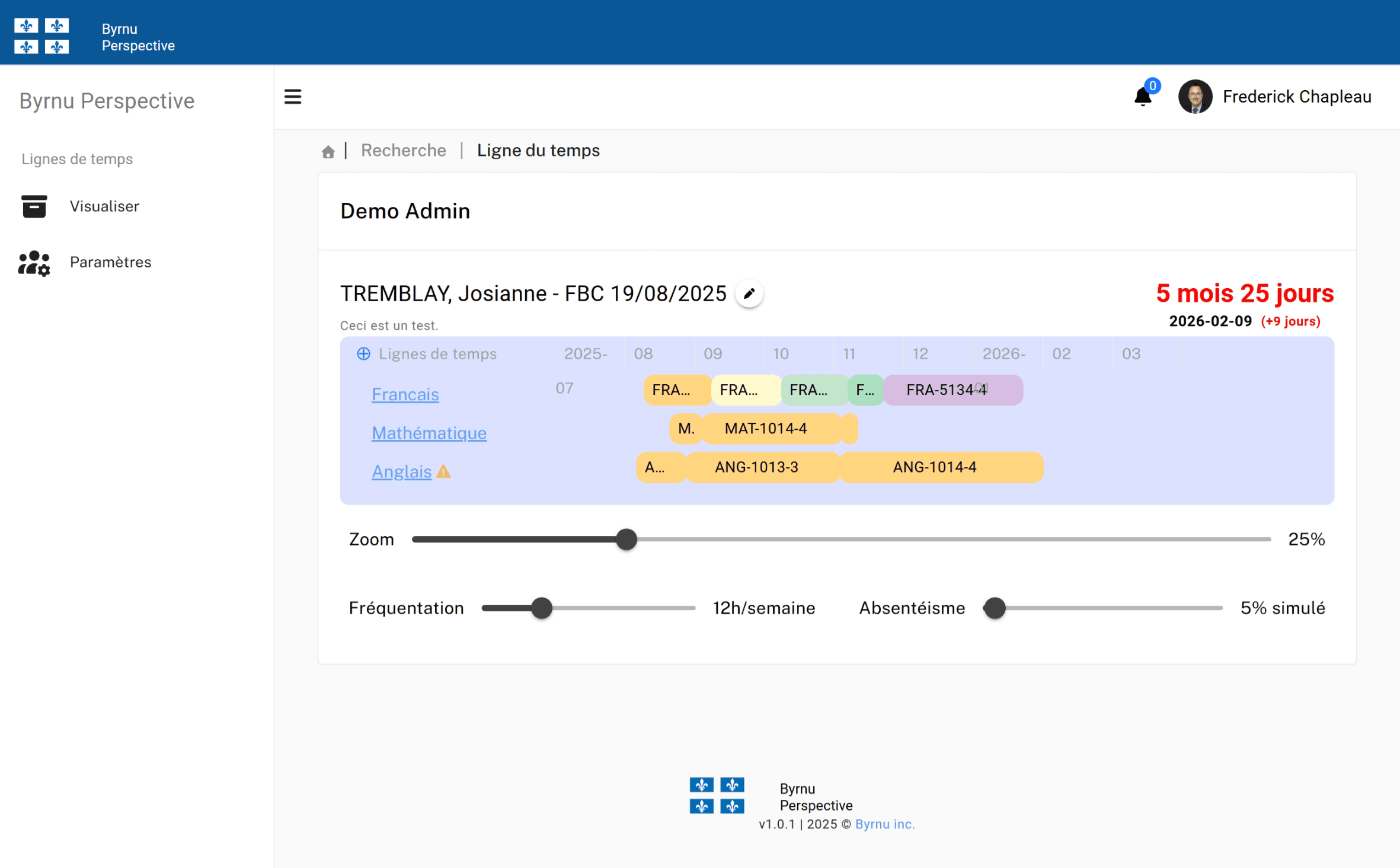 Main screen – timeline